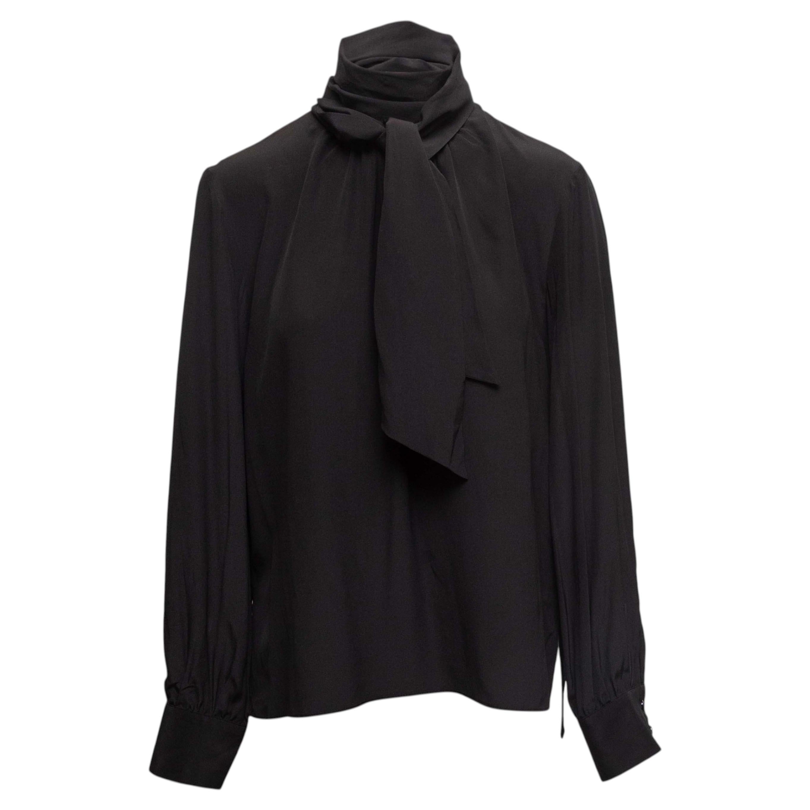 Black Fendi Silk Mock Neck Blouse Size IT 42