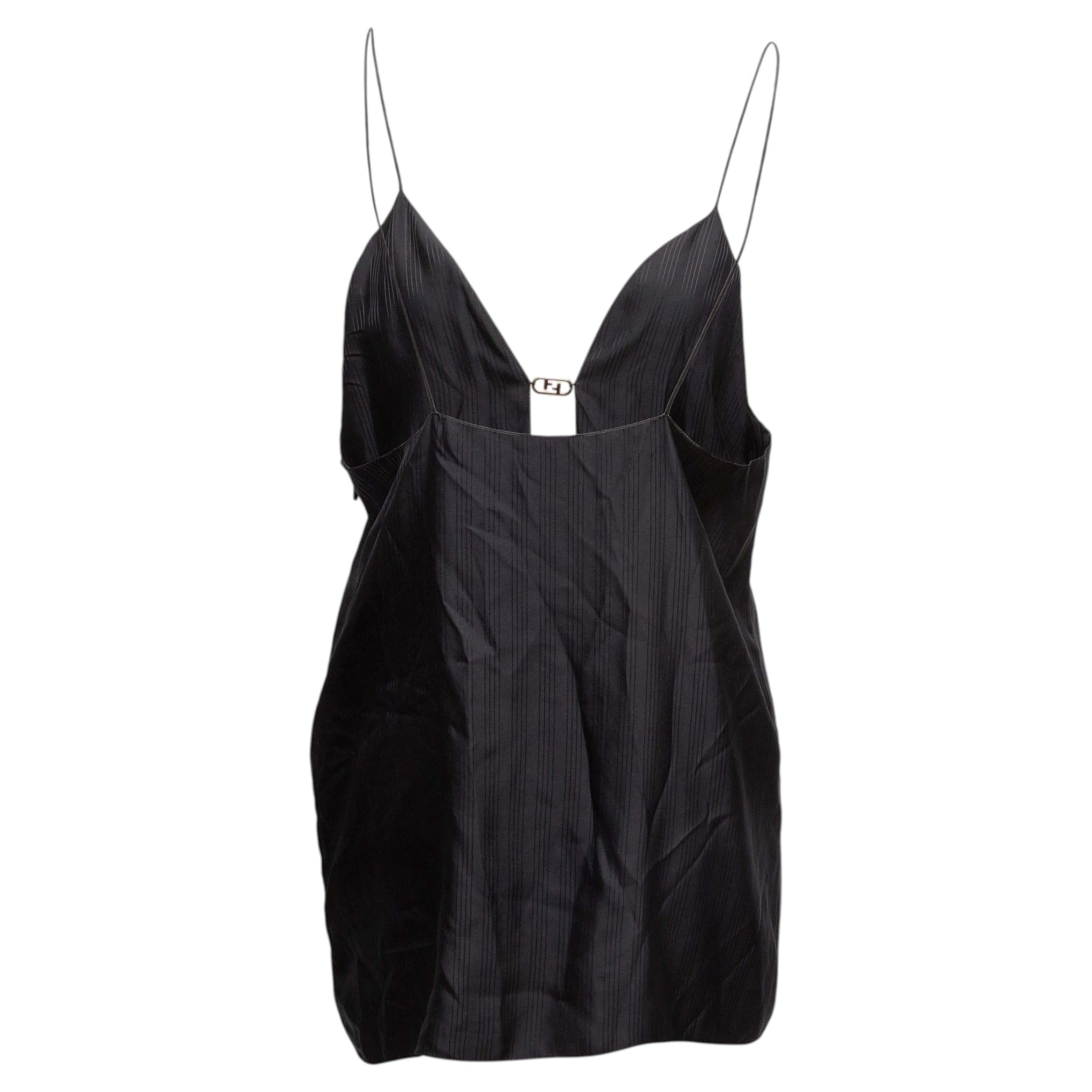 Top sans manches à rayures noir de Fendi Taille M US en vente