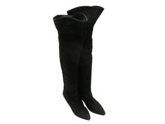 Black Fendi Suede Pointed-Toe Knee-High Heeled Boots Size 7