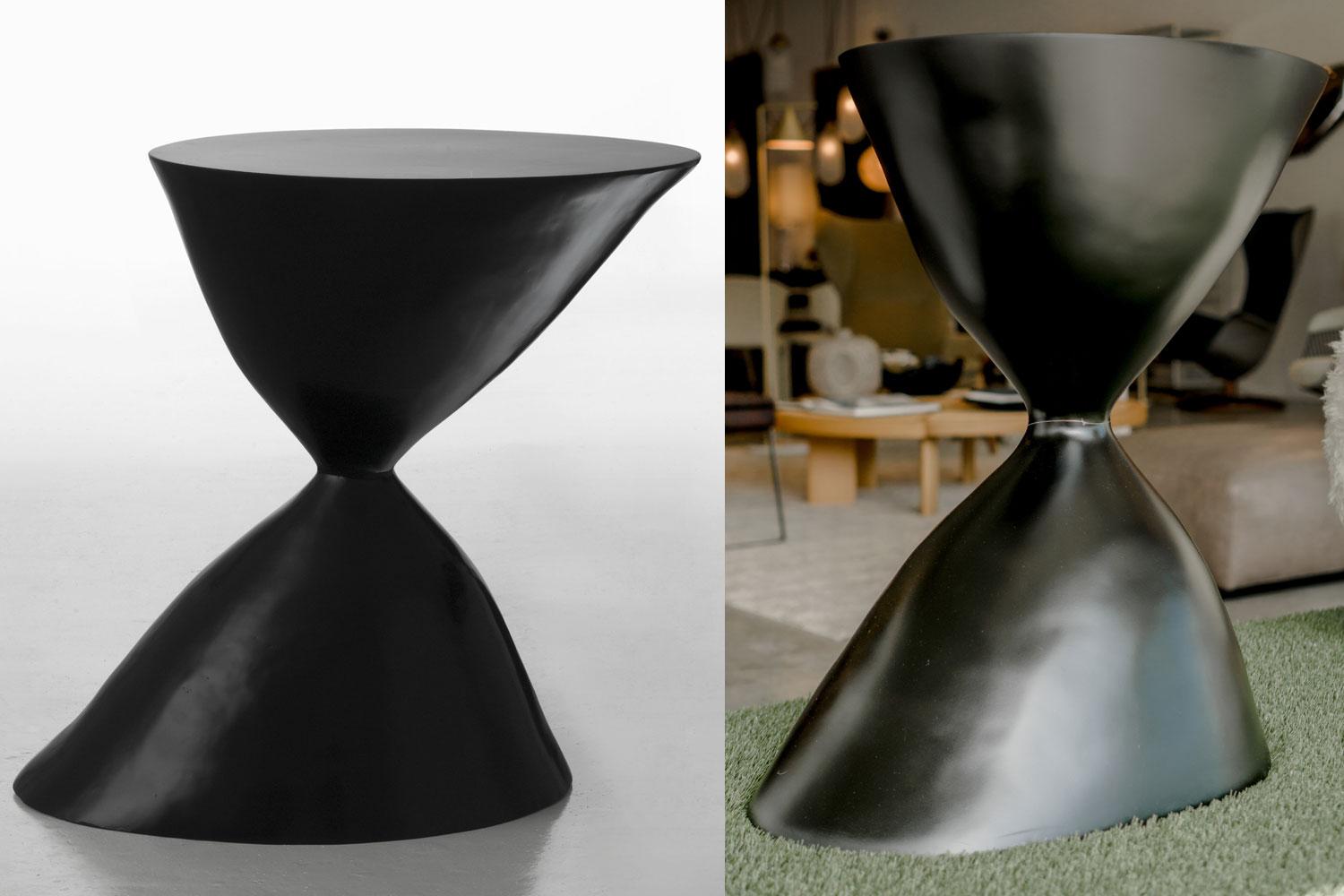 From the sketch on paper designer Verter Turroni mixes materials, shapes and colors to the definition of the object. Together with his family, Imperfetto Lab creates furniture that is durable, functional and artistic. The Bi side table is a black,