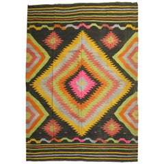 Black Field Color Pop Turkish Kilim