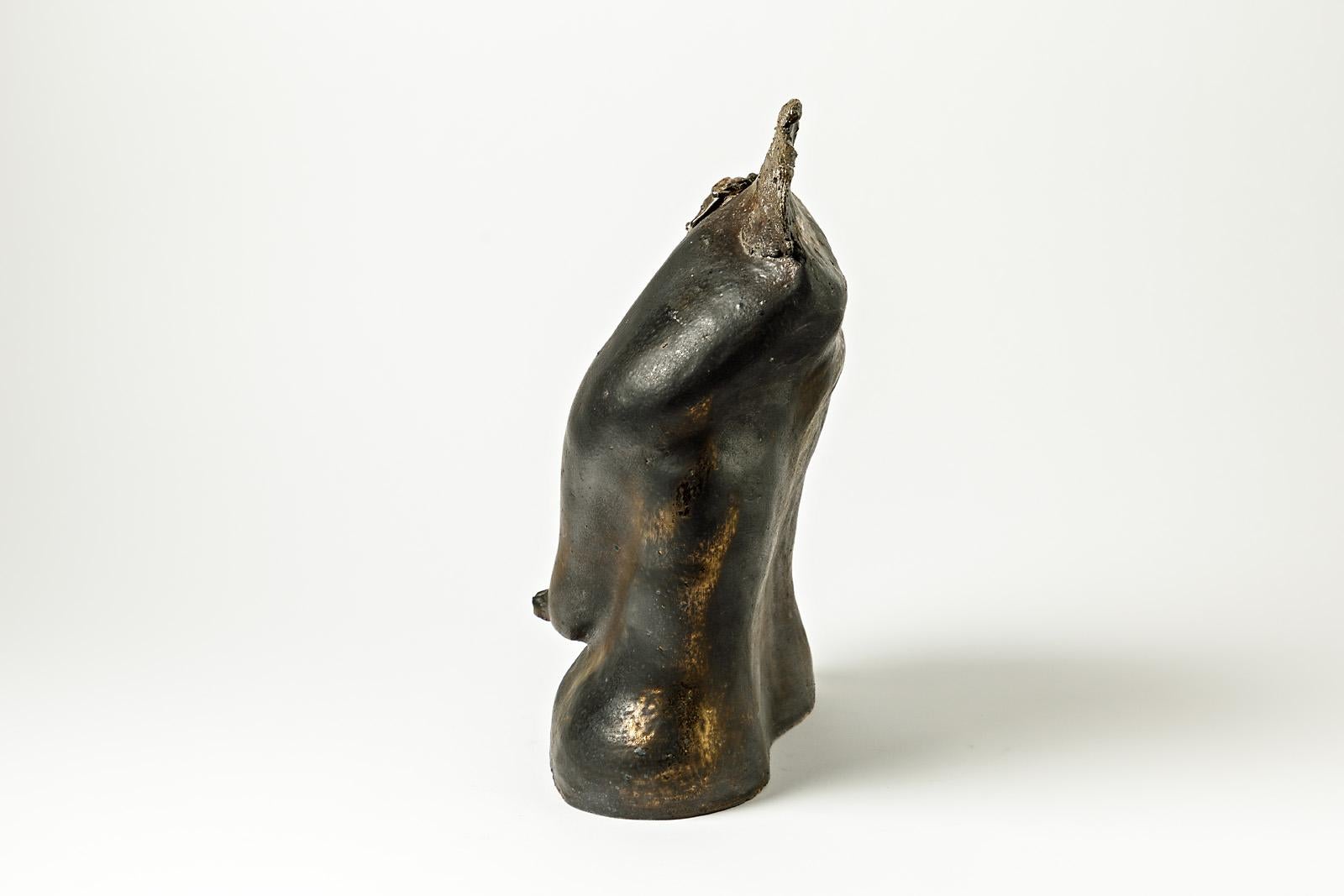 Late 20th Century Black Figurative Stoneware Ceramic Sculpture by Jeanne Grandpierre 