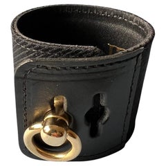 Black Fine Wool Black Leather Bracelet Calfskin Gold Plated Brass