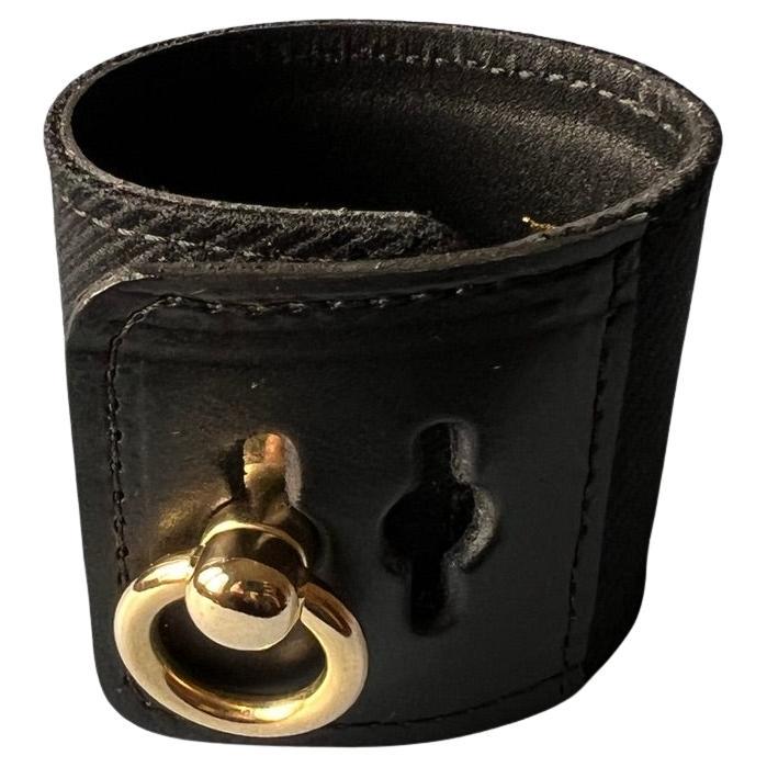 Black Fine Wool Black Leather Bracelet Calfskin Gold Plated Brass For Sale