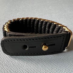 Black fine wool Black Leather Bracelet Calfskin Gold Plated Brass Rings
