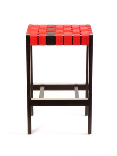 Black Finish Maple Bar Stool with Red & Black Woven Seat by Peter Danko