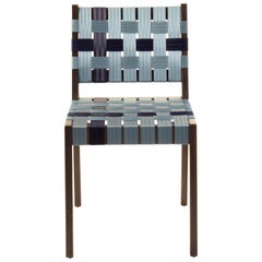 Black Finish Maple Side Chair with Two-Tone Blue Woven Seat & Back Made in USA