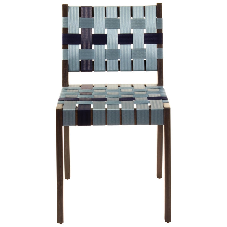 Black Finish Maple Side Chair with Two-Tone Blue Woven Seat & Back Made in USA 1
