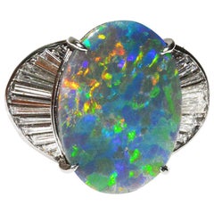 Black Fire Opal and Baguette Diamond Cocktail Ring