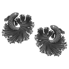 Eco-Chic Black Fish Earrings: Recycled Aluminium, 18kt Gold & Diamonds