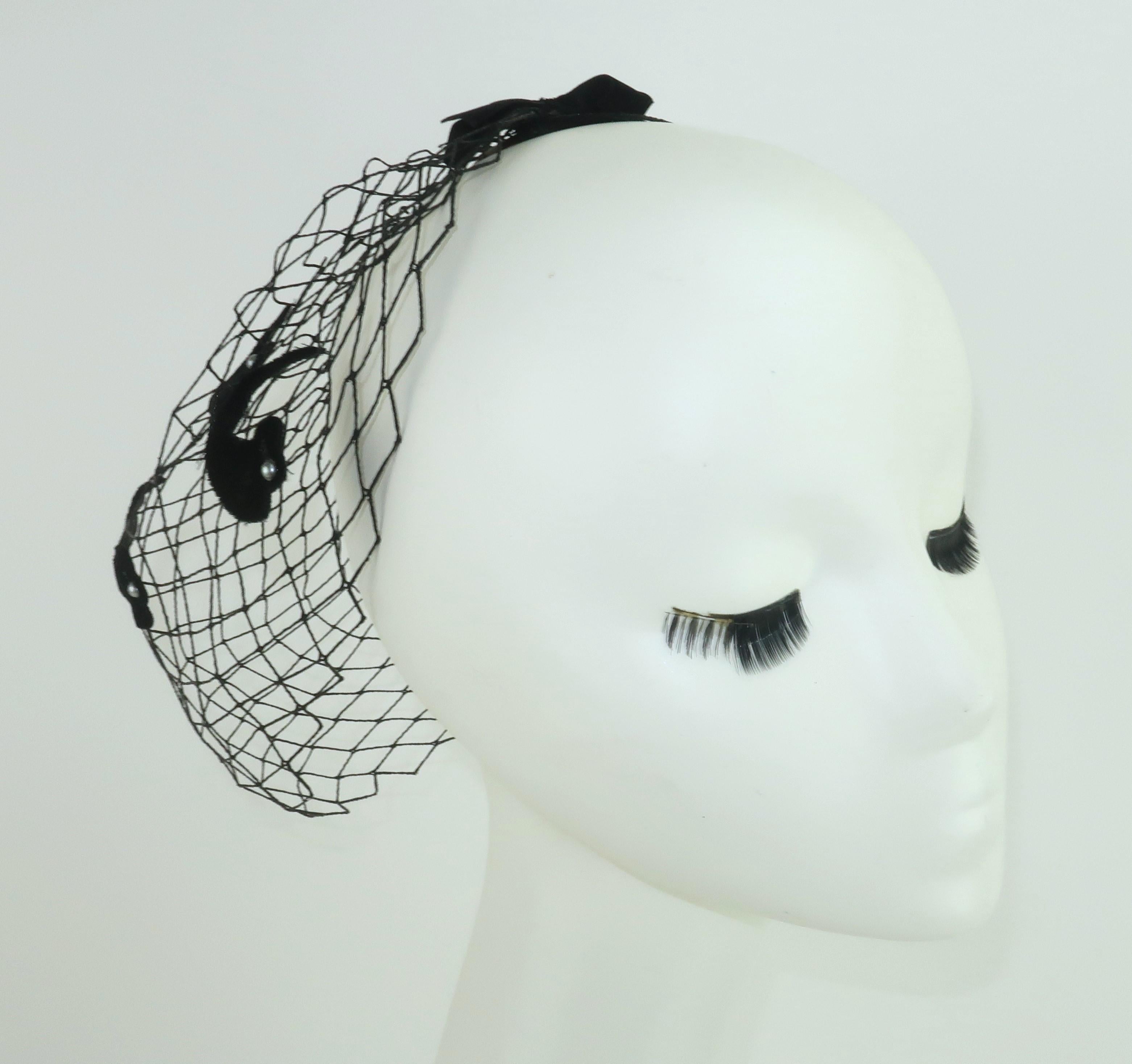 Black Fishnet Fascinator Veil, 1950's For Sale 6