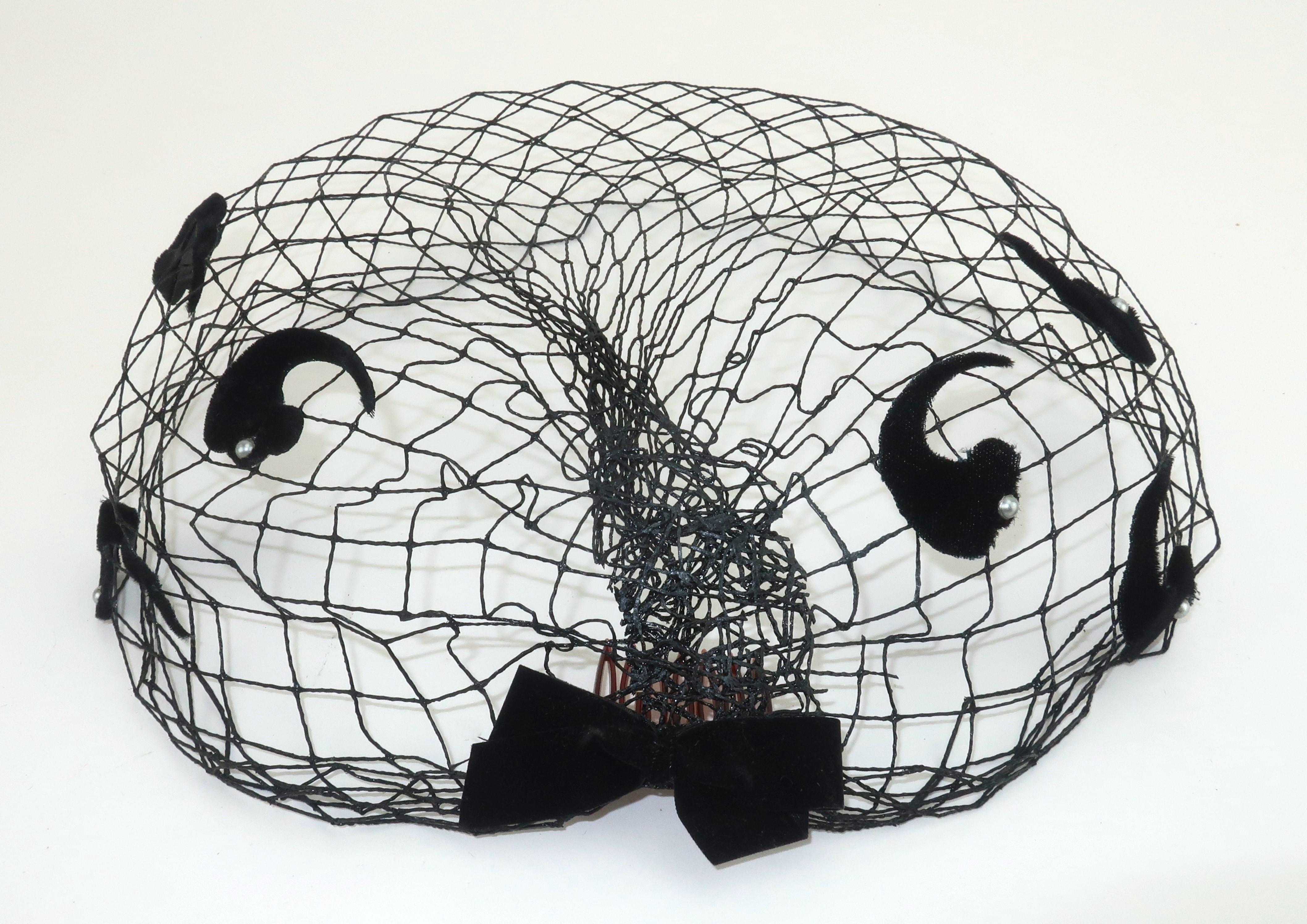 Black Fishnet Fascinator Veil, 1950's For Sale 2