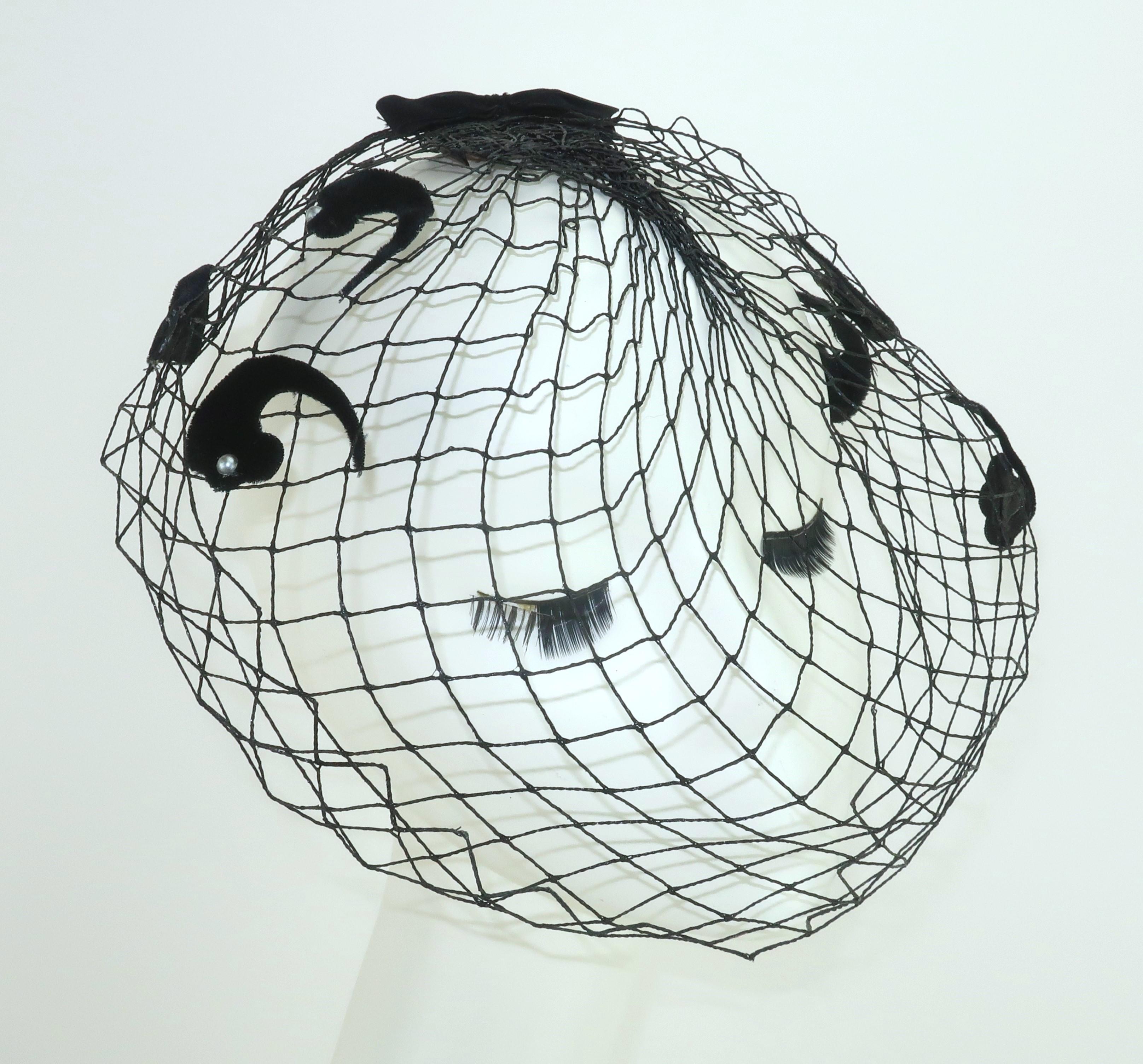 Black Fishnet Fascinator Veil, 1950's For Sale 3
