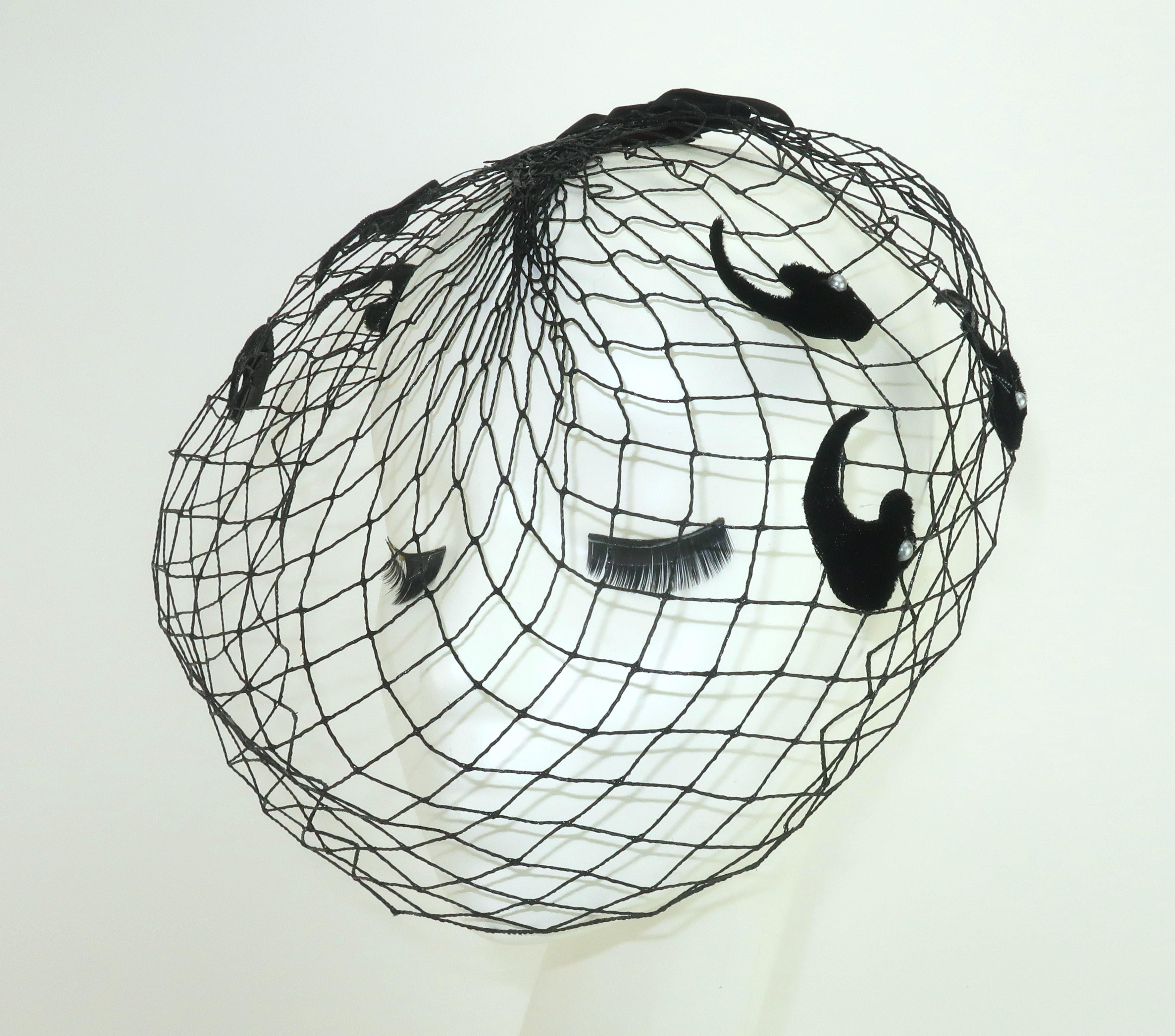 Black Fishnet Fascinator Veil, 1950's For Sale 4