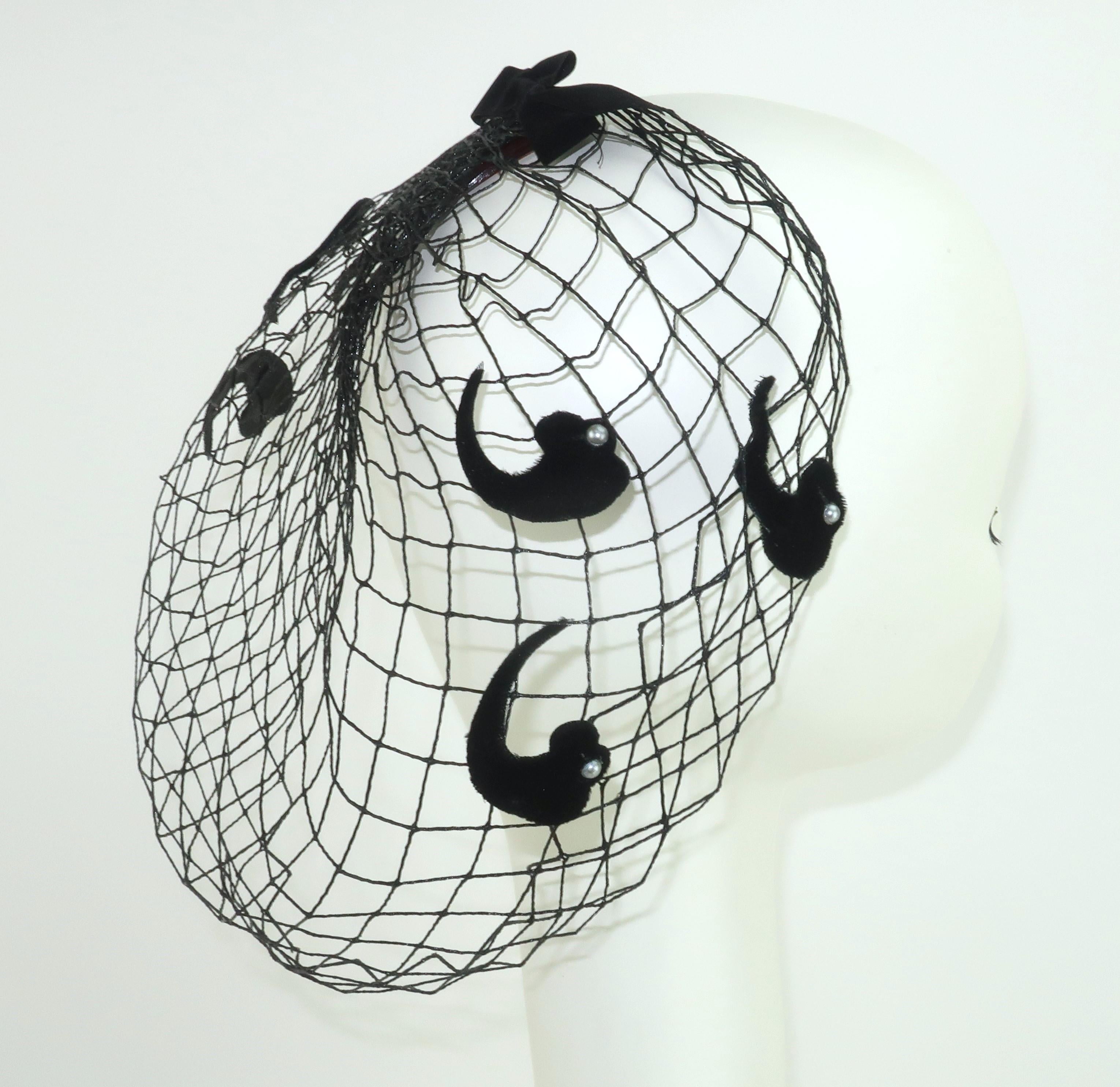 Black Fishnet Fascinator Veil, 1950's For Sale 5