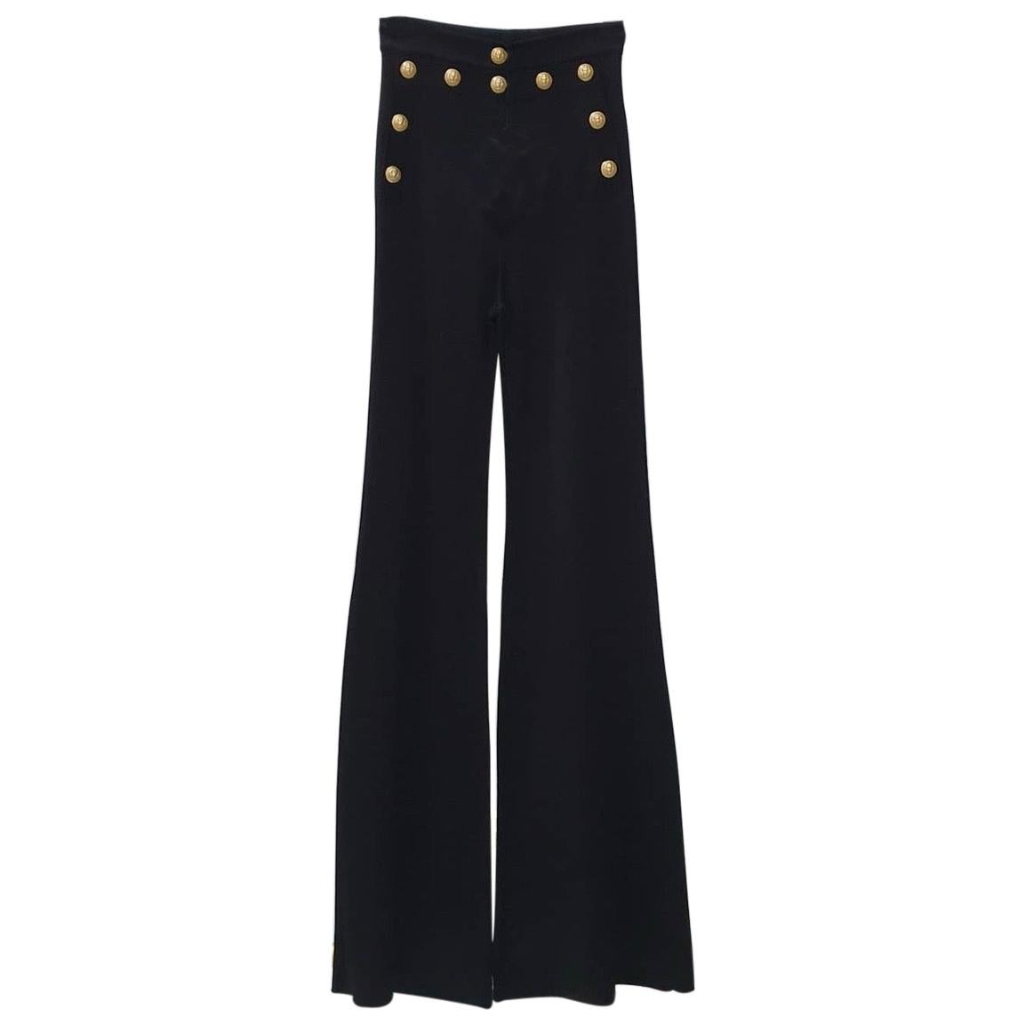 Black Flared Gold-tone Double-breasted Closure Pants 