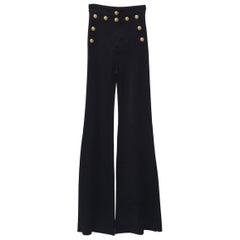 Black Flared Gold-tone Double-breasted Closure Pants 