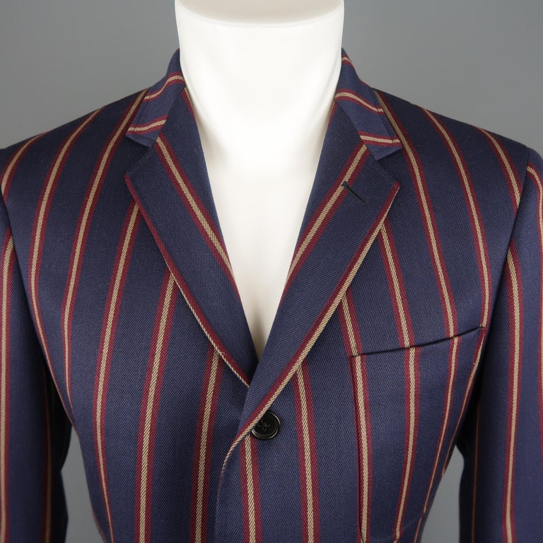 BLACK FLEECE 40 Navy Gold and Burgundy Stripe Wool Sport Coat at