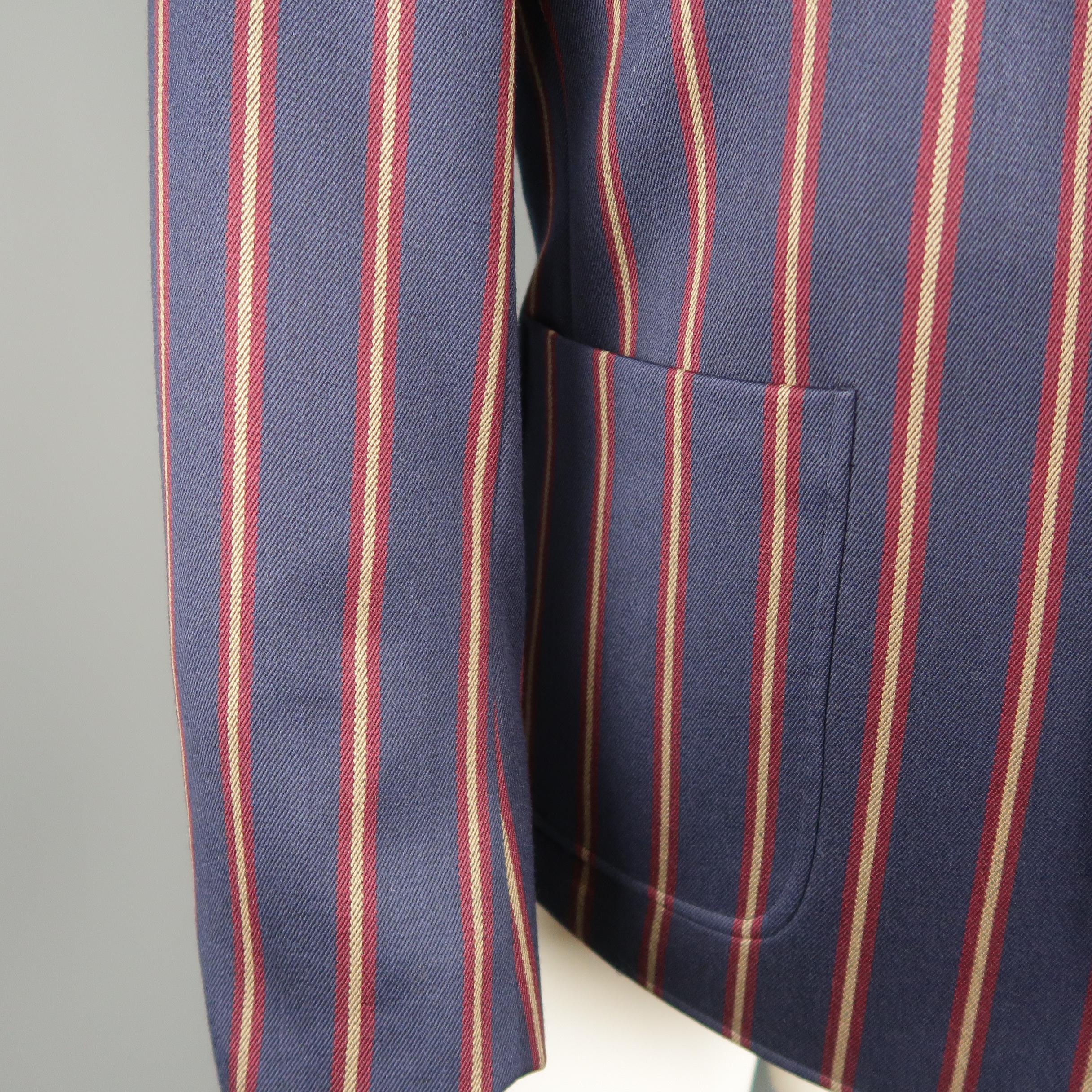 BLACK FLEECE 40 Navy Gold & Burgundy Stripe Wool Sport Coat In Excellent Condition In San Francisco, CA