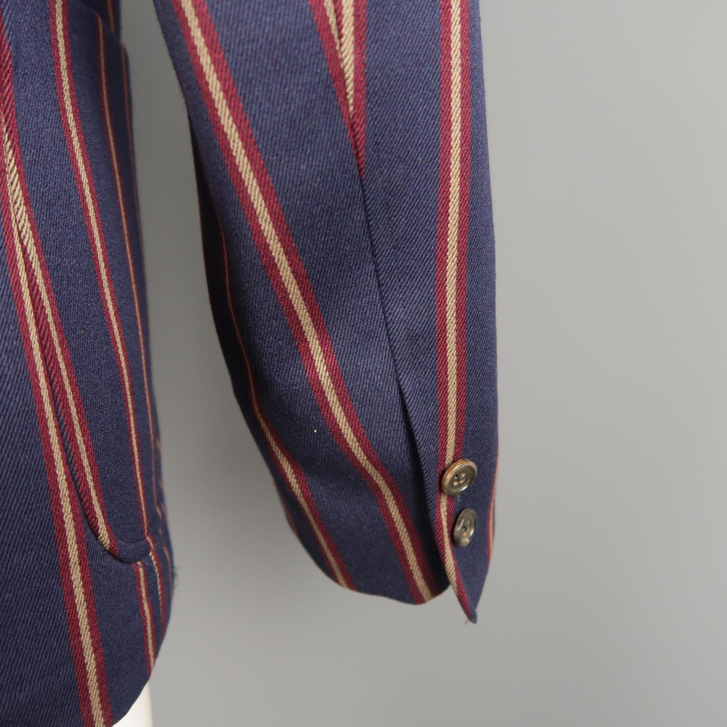 BLACK FLEECE 40 Navy Gold & Burgundy Stripe Wool Sport Coat 1