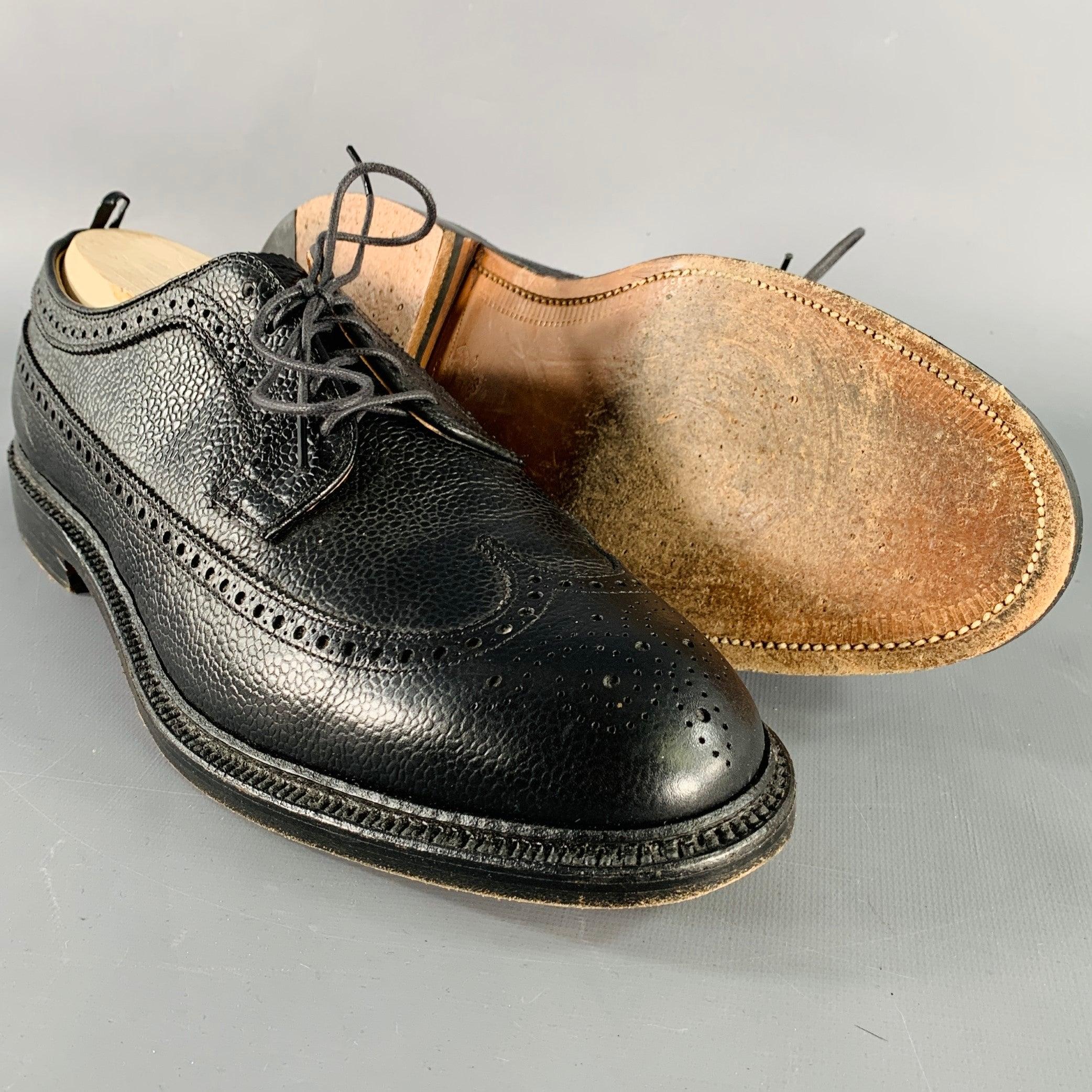 De los hombres BLACK FLEECE OTOÑO 2007 Talla 10,5 Zapatos Derby con cordones de piel perforada negra de grano de guijarro en venta
