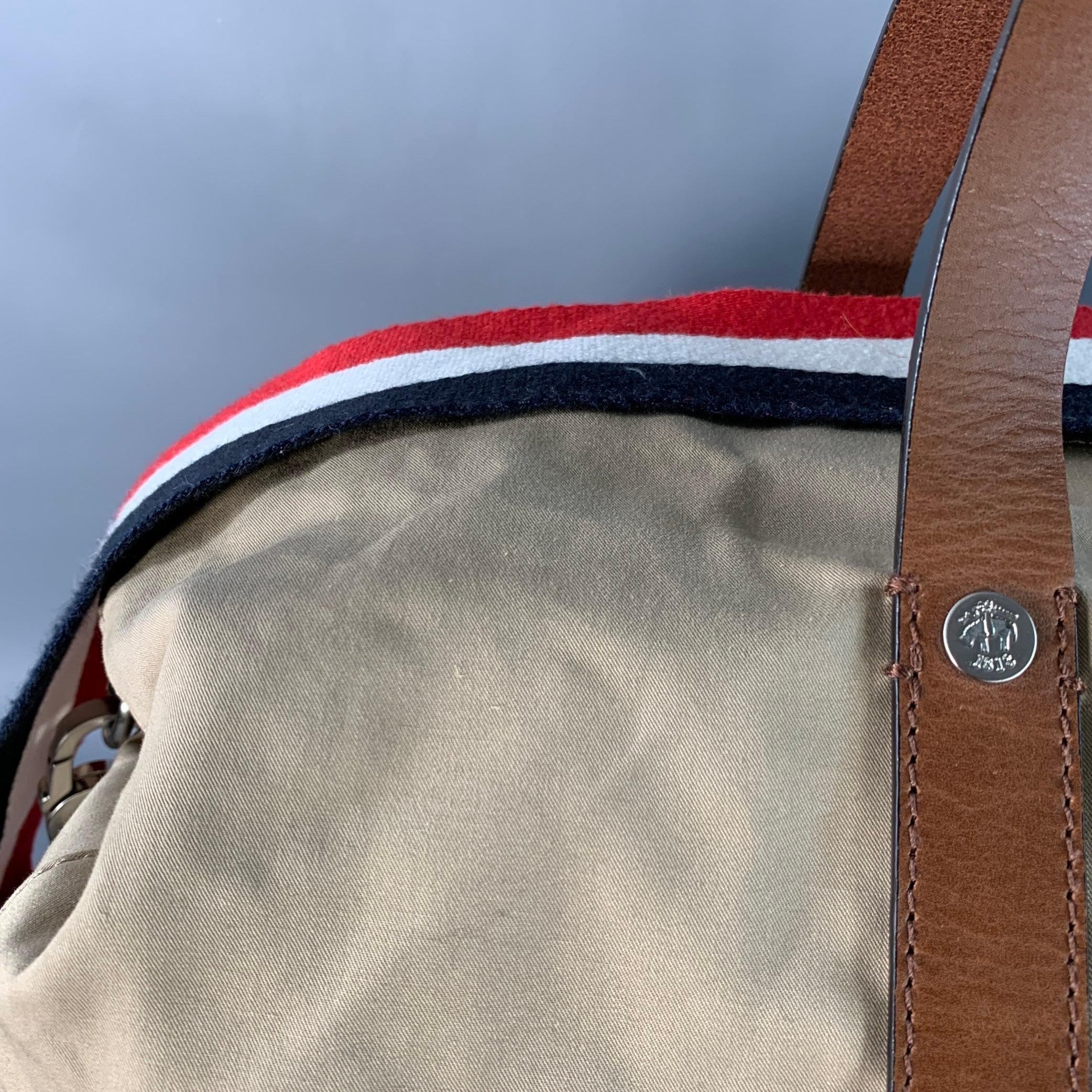 BLACK FLEECE Beige Multi Color Stripe Canvas Leather Duffle Bag in vendita 6