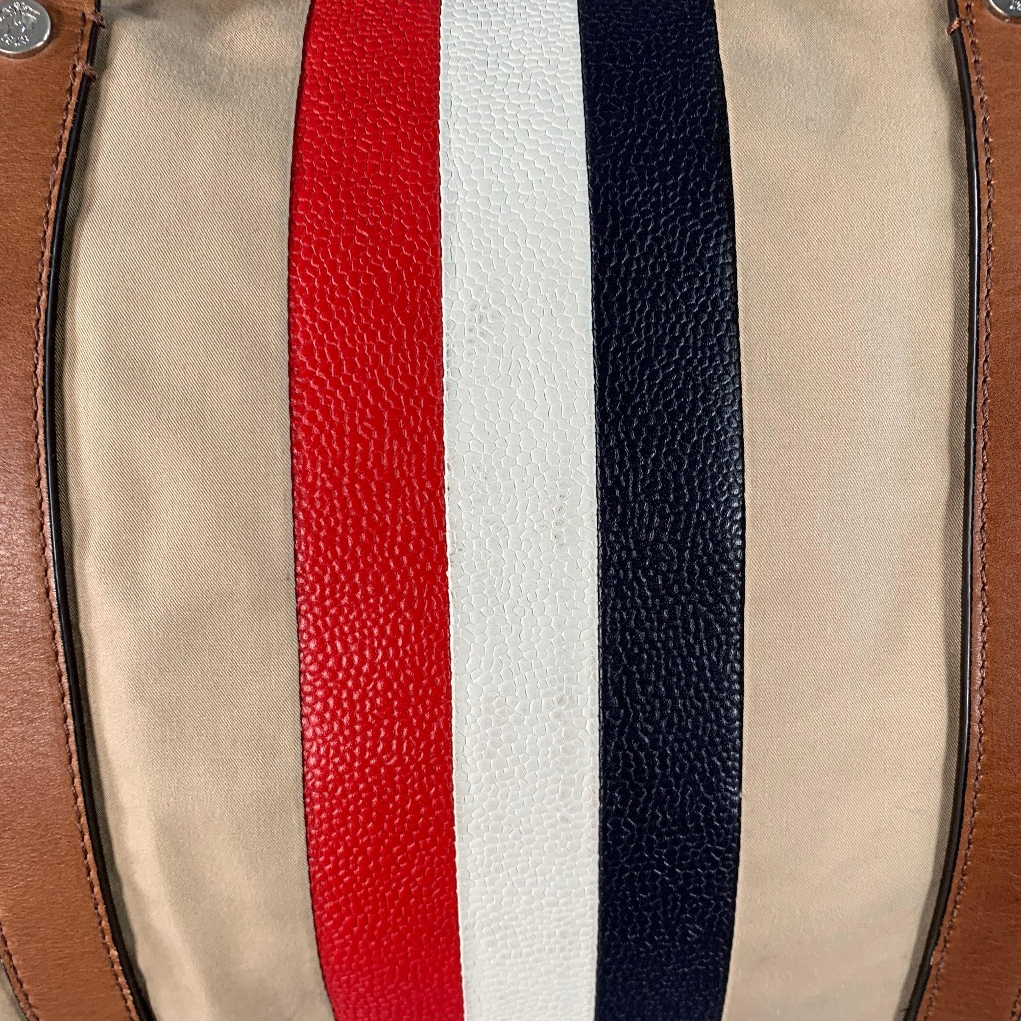 BLACK FLEECE Beige Multi Color Stripe Canvas Leather Duffle Bag in vendita 2