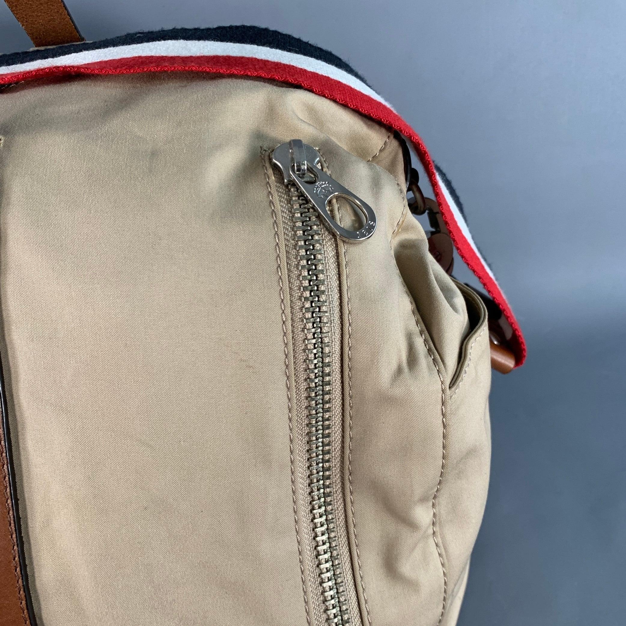 BLACK FLEECE Beige Multi Color Stripe Canvas Leather Duffle Bag in vendita 4