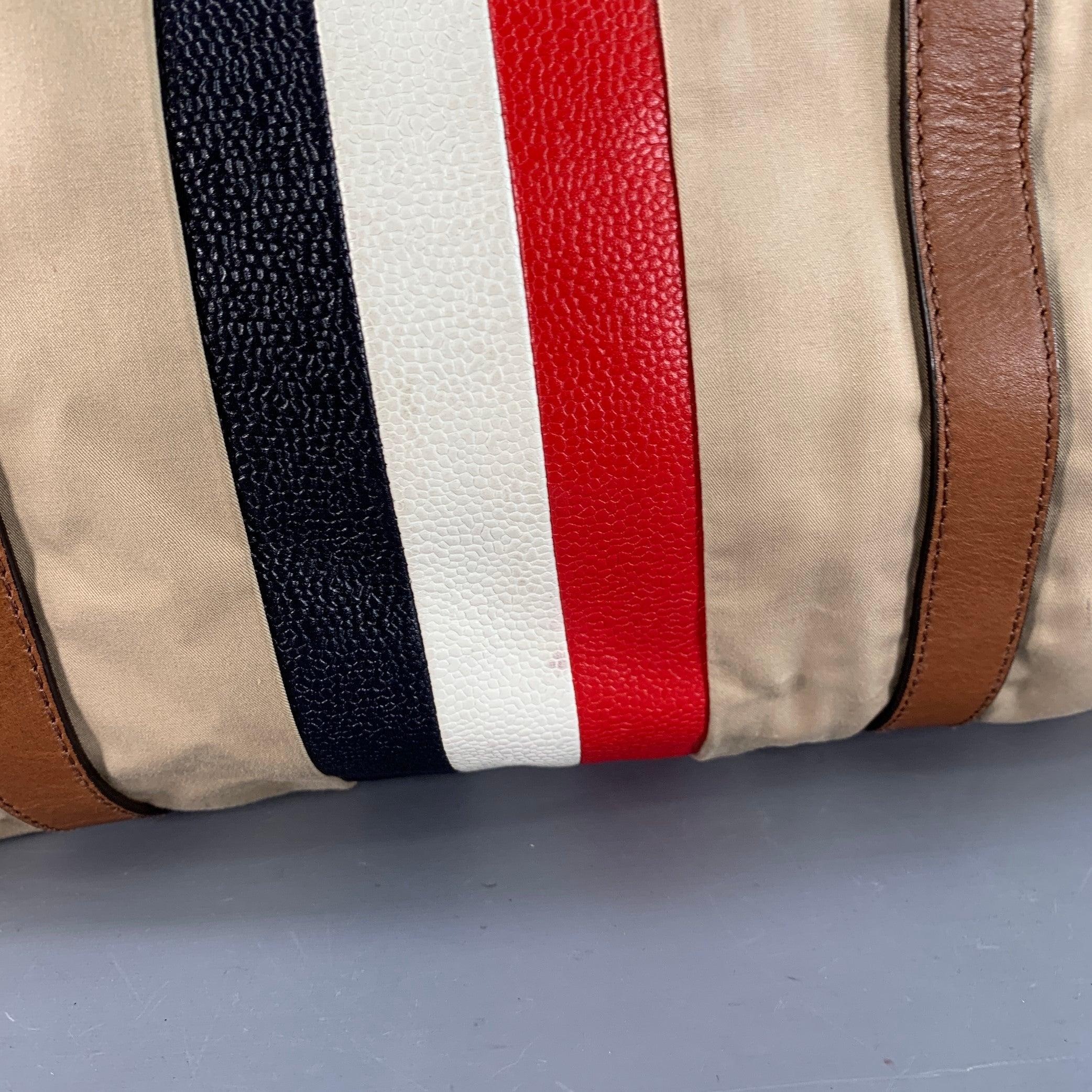 BLACK FLEECE Beige Multi Color Stripe Canvas Leather Duffle Bag in vendita 5