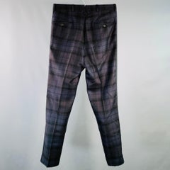 BLACK FLEECE by THOM BROWNE Size 28 Navy Black Plaid Wool Blend Twill Button Fly Dress Pants
