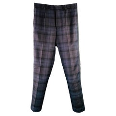 BLACK FLEECE by THOM BROWNE Size 28 Navy Black Plaid Wool Blend Twill Button Fly Dress Pants
