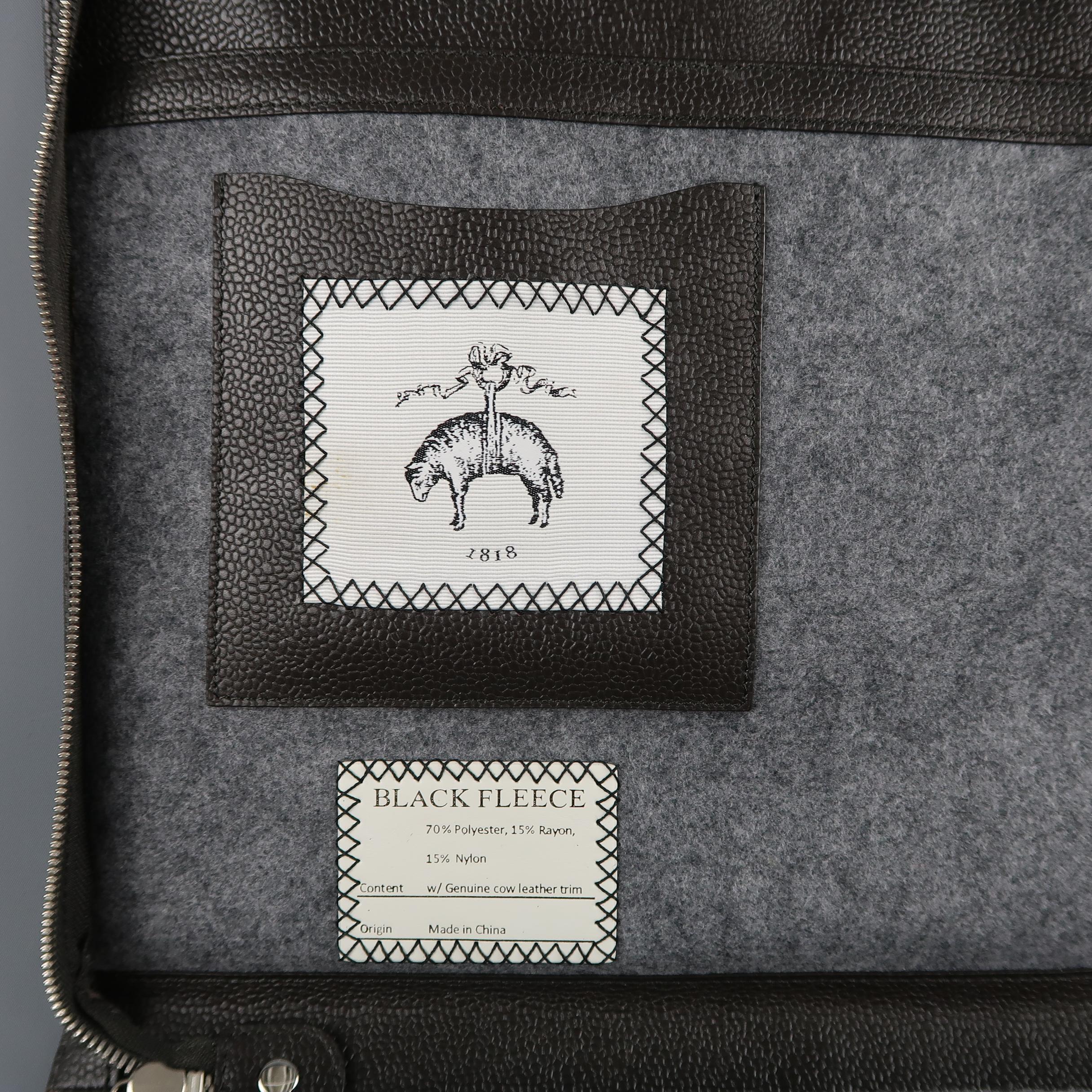 BLACK FLEECE Heather Gray Felt & Brown Leather Stripe Briefcase 3
