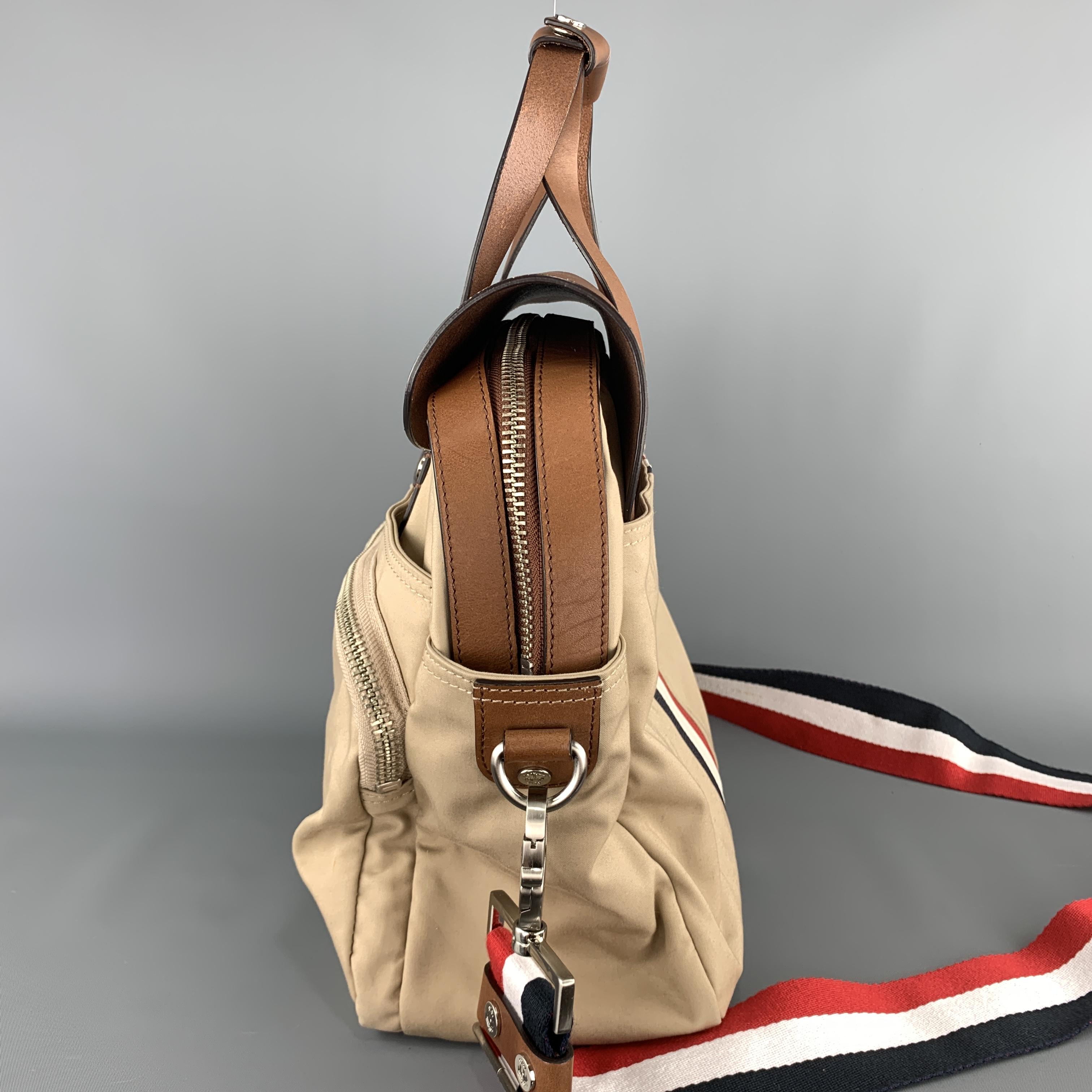 Brown BLACK FLEECE Khaki & Tan Leather Red White & Blue Striped Men's Satchel Bag