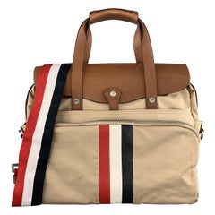 BLACK FLEECE Khaki & Tan Leather Red White & Blue Striped Men's Satchel Bag