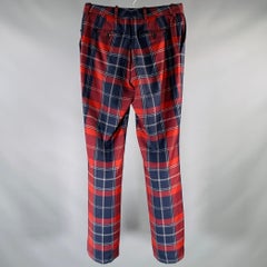 BLACK FLEECE Size 28 Burgundy Navy Plaid Wool Zip Fly Dress Pants