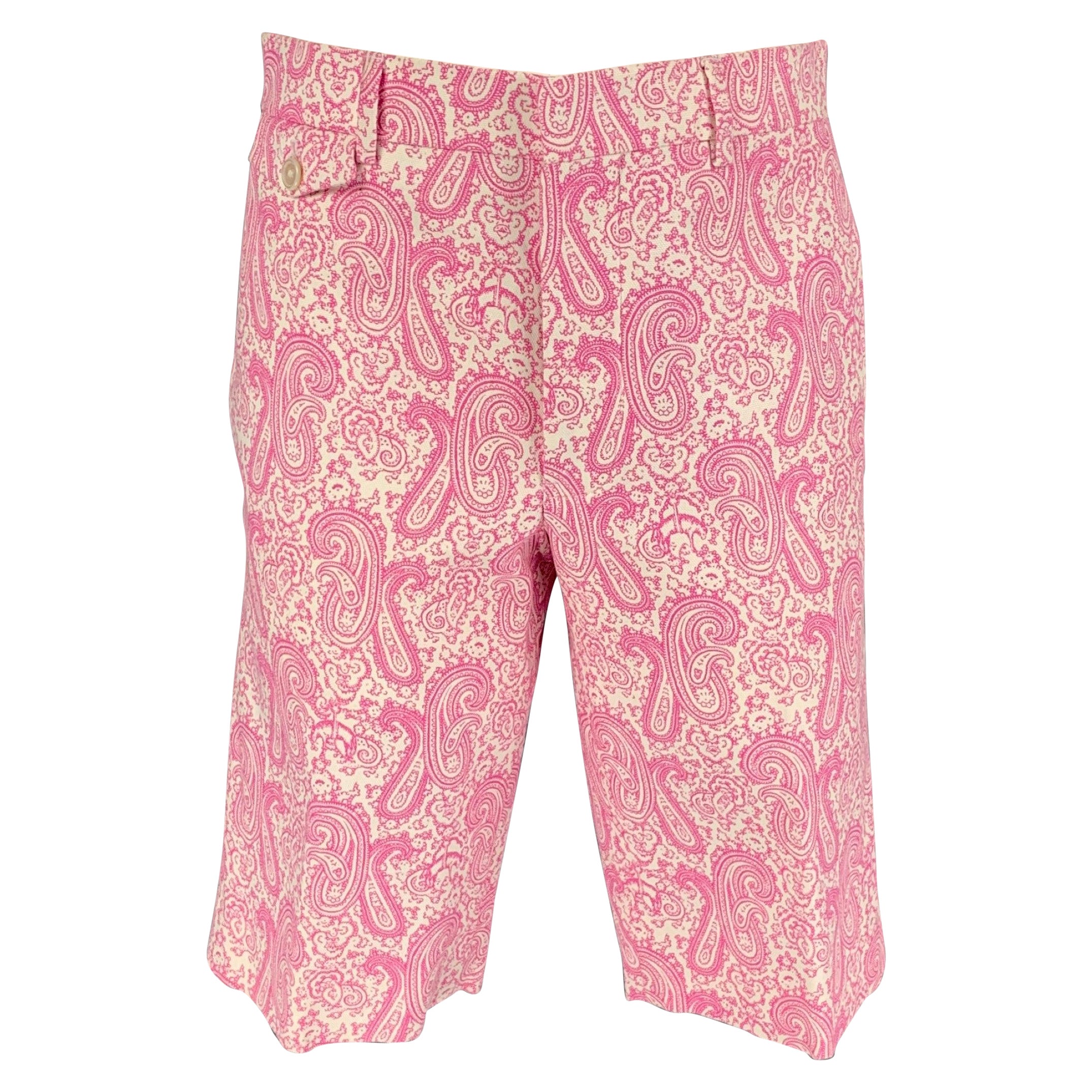 BLACK FLEECE Talla 28 Pantalones cortos de algodón con cremallera y estampado de cachemira rosa y blanco en venta