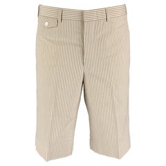 NEGRO FLEECE Talla 32 Caqui Blanco Seersucker Pantalones cortos de algodón con bragueta de botones