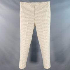 BLACK FLEECE Größe 35 Beige Weiß Gestreift Baumwolle Seersucker Button Fly Freizeithose