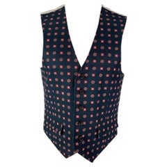 BLACK FLEECE Size 36 Navy Red Cotton Viscose Buttoned Vest