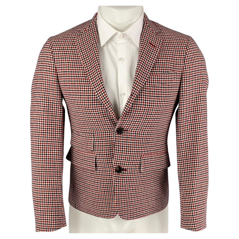 BLACK FLEECE Size 36 White Navy Red Houndstooth Wool Sport Coat For
