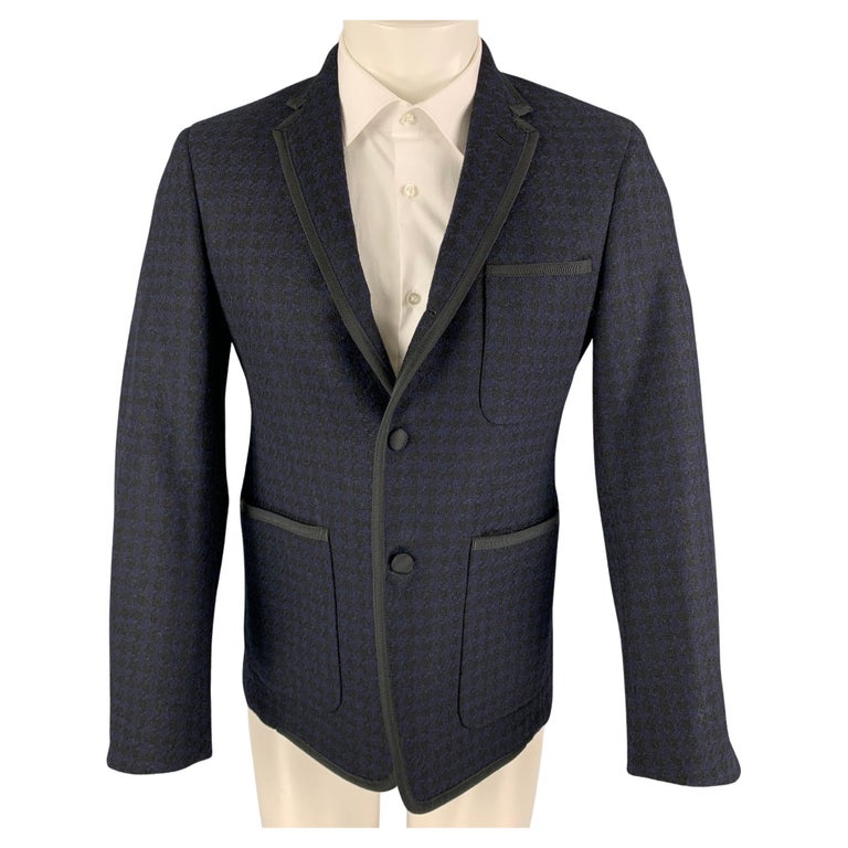 BLACK FLEECE Size 38 Black Navy Houndstooth Wool Notch Lapel Sport Coat