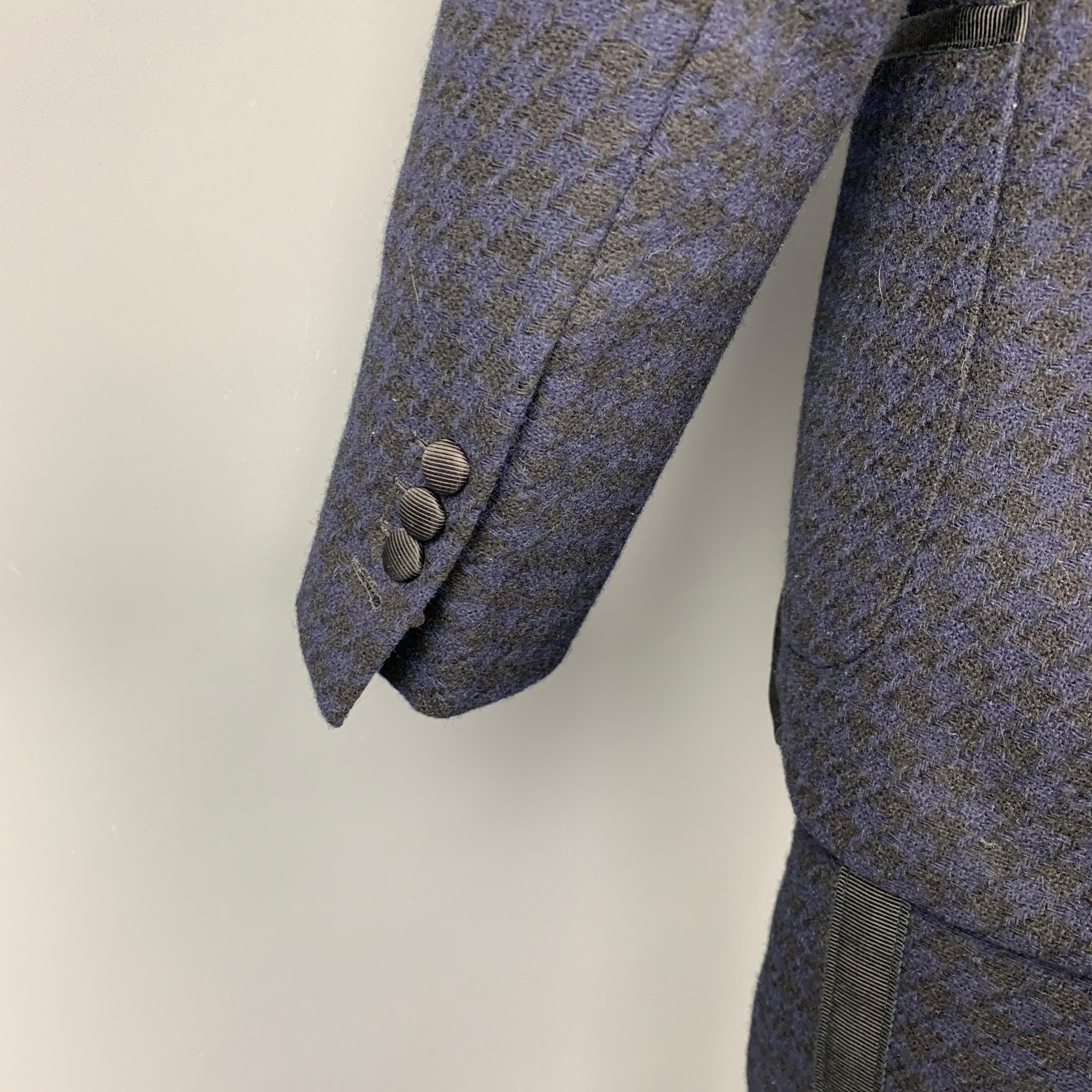 Men's BLACK FLEECE Size 38 Black & Navy Houndstooth Wool Tuxedo Suit