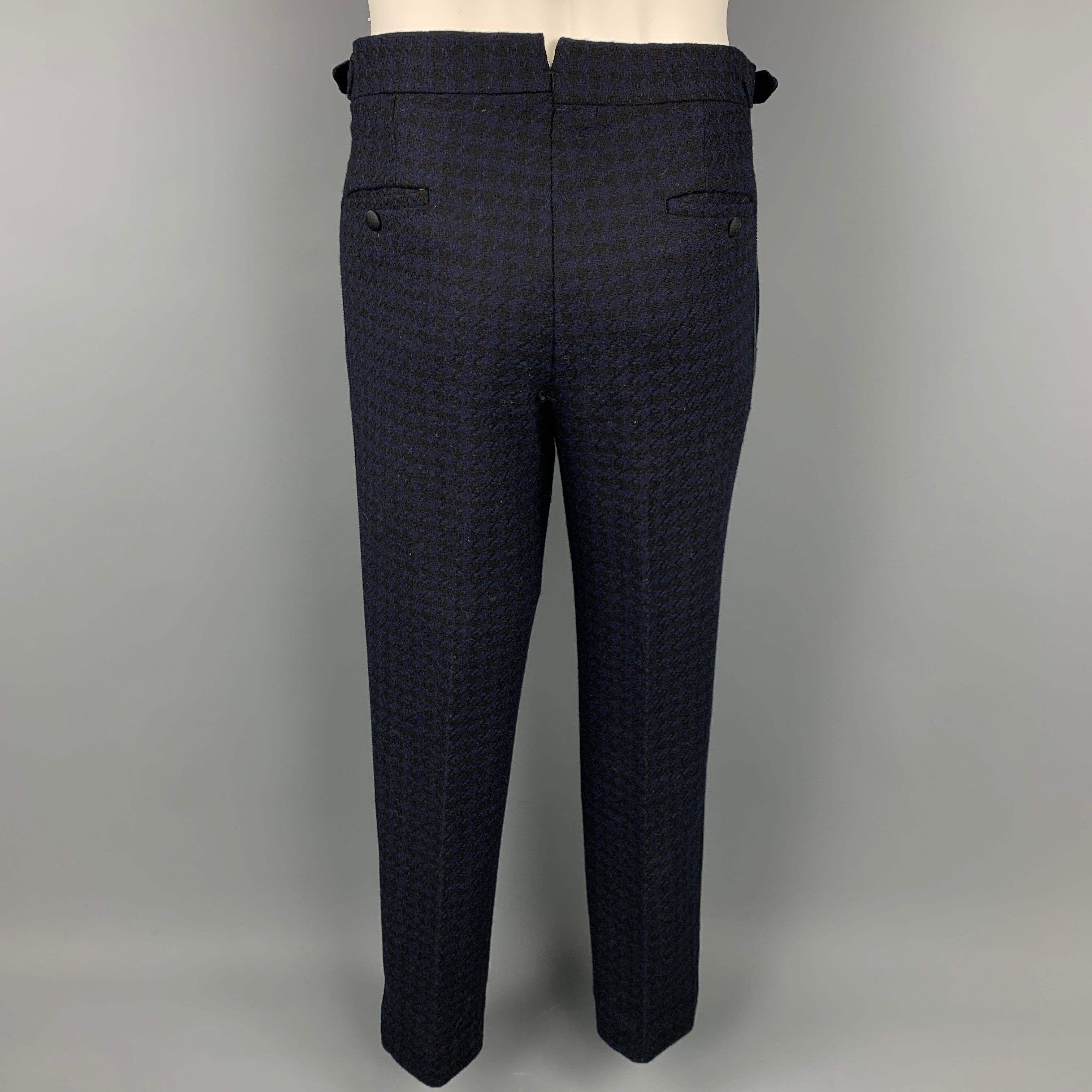 BLACK FLEECE Size 38 Black & Navy Houndstooth Wool Tuxedo Suit 2