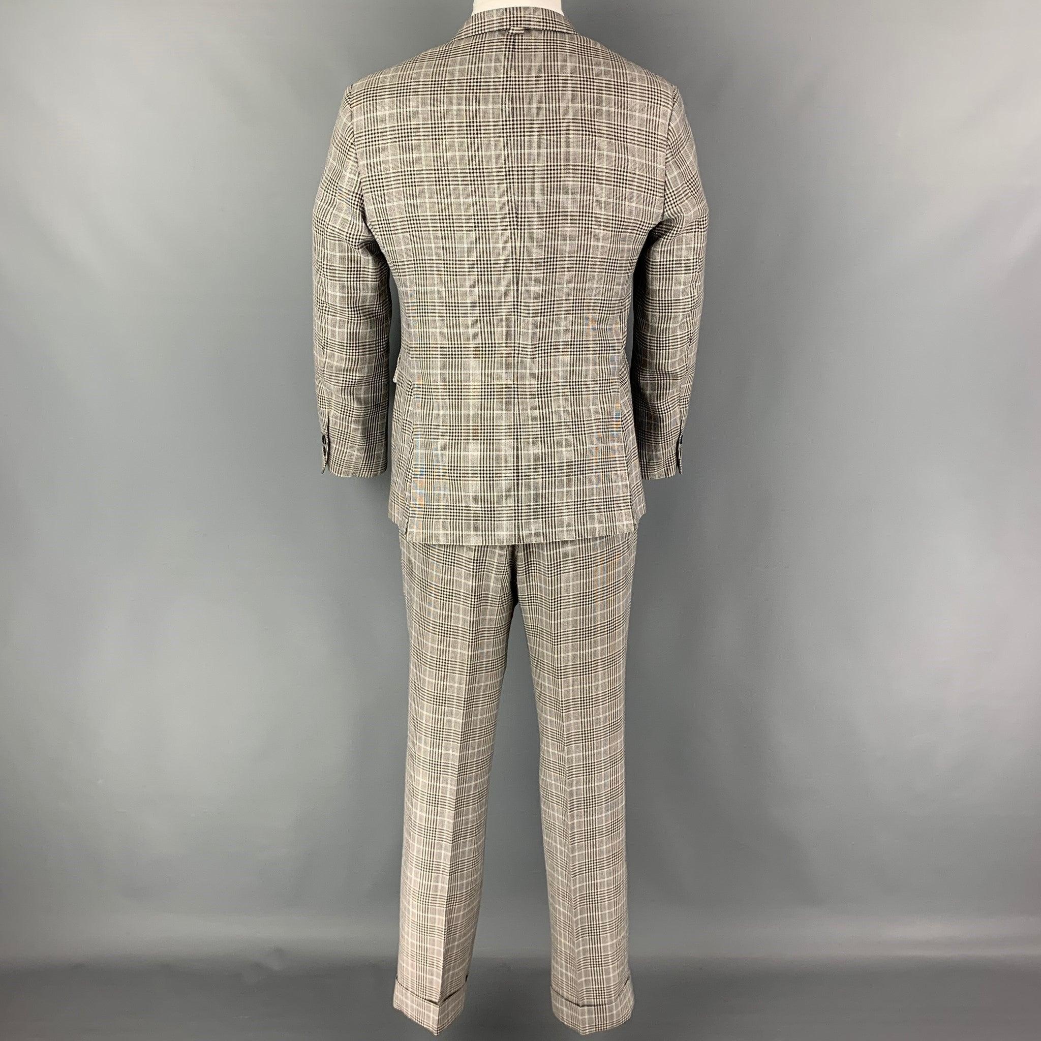 BLACK FLEECE Size 38 Black White Glenplaid Wool Blend Notch Lapel Suit In Good Condition For Sale In San Francisco, CA