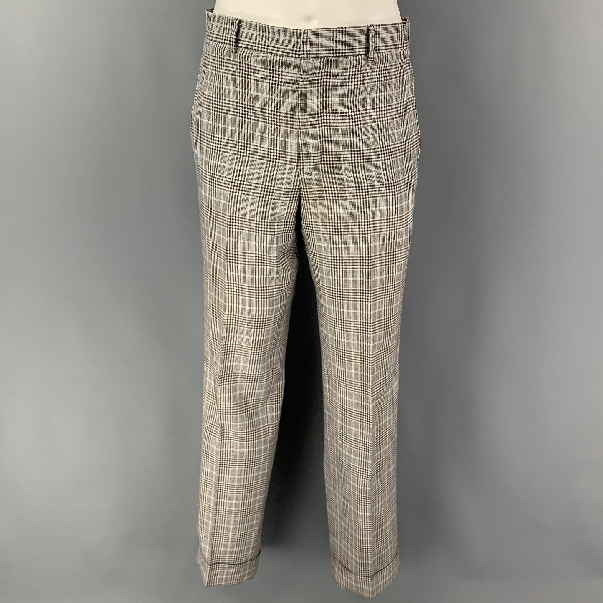 Men's BLACK FLEECE Size 38 Black White Glenplaid Wool Blend Notch Lapel Suit For Sale