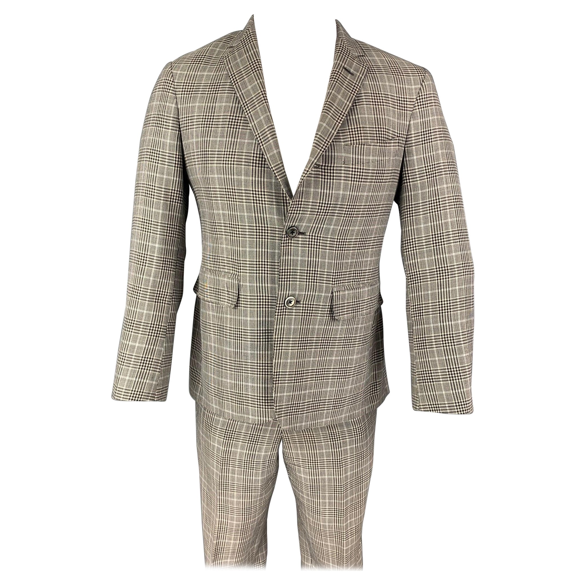NEGRO FLEECE Talla 38 Negro Blanco Glenplaid Mezcla de lana Traje con solapa de muesca