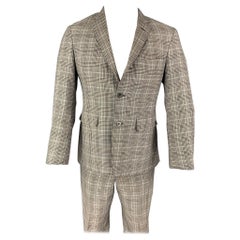 NEGRO FLEECE Talla 38 Negro Blanco Glenplaid Mezcla de lana Traje con solapa de muesca