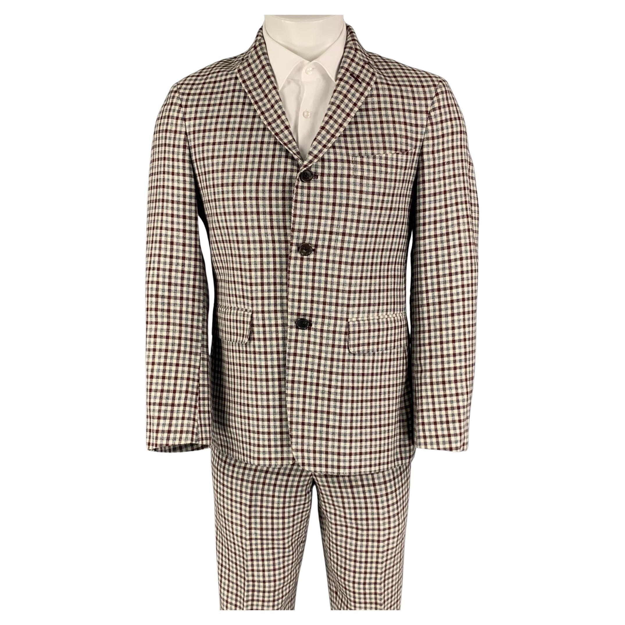 BLACK FLEECE Size 38 Burgundy Grey Cream Checkered Wool Blend 31 Suit
