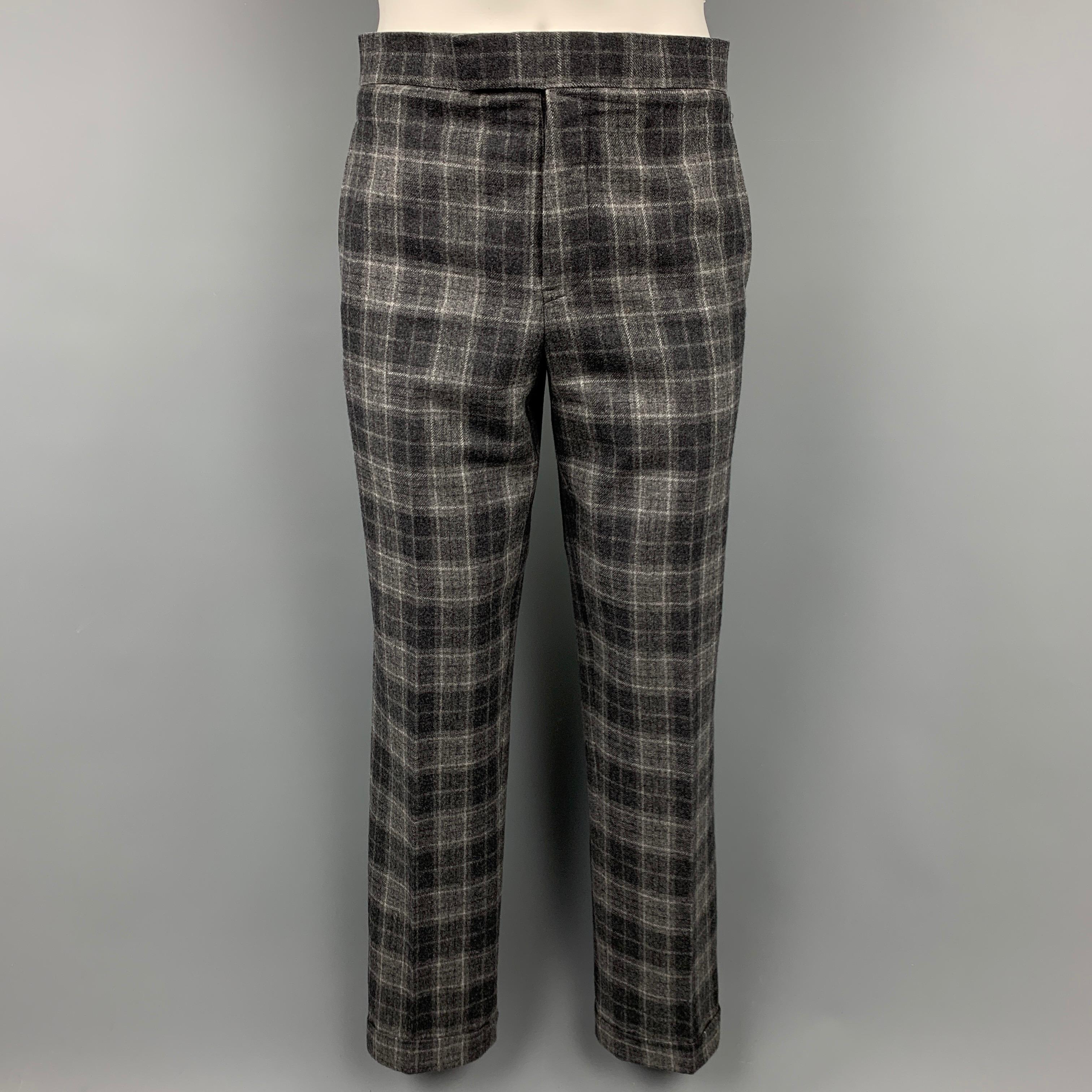 BLACK FLEECE Size 38 Dark Gray Plaid Wool / Cashmere 3 Piece Suit In Good Condition In San Francisco, CA