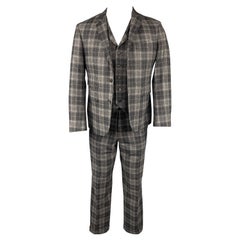 Costume 3 pièces en laine et cachemire à carreaux gris foncé, taille 38